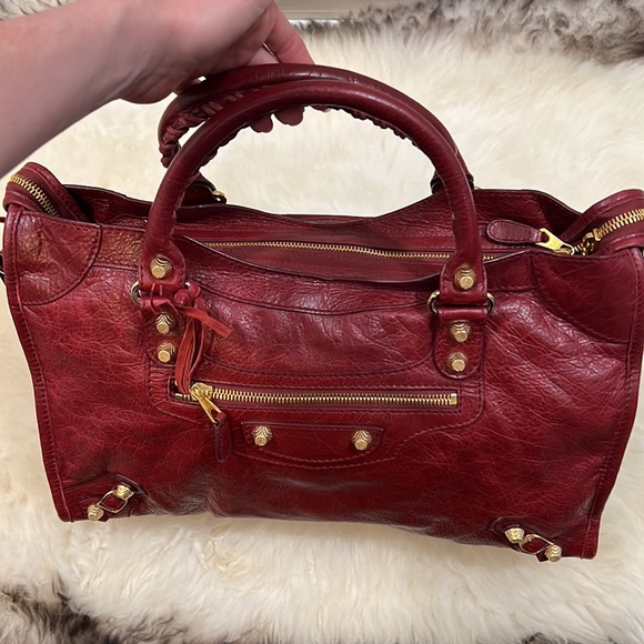 Balenciaga City Bag: Rouge Cerise with Gold Hardware - Picture 3 of 17